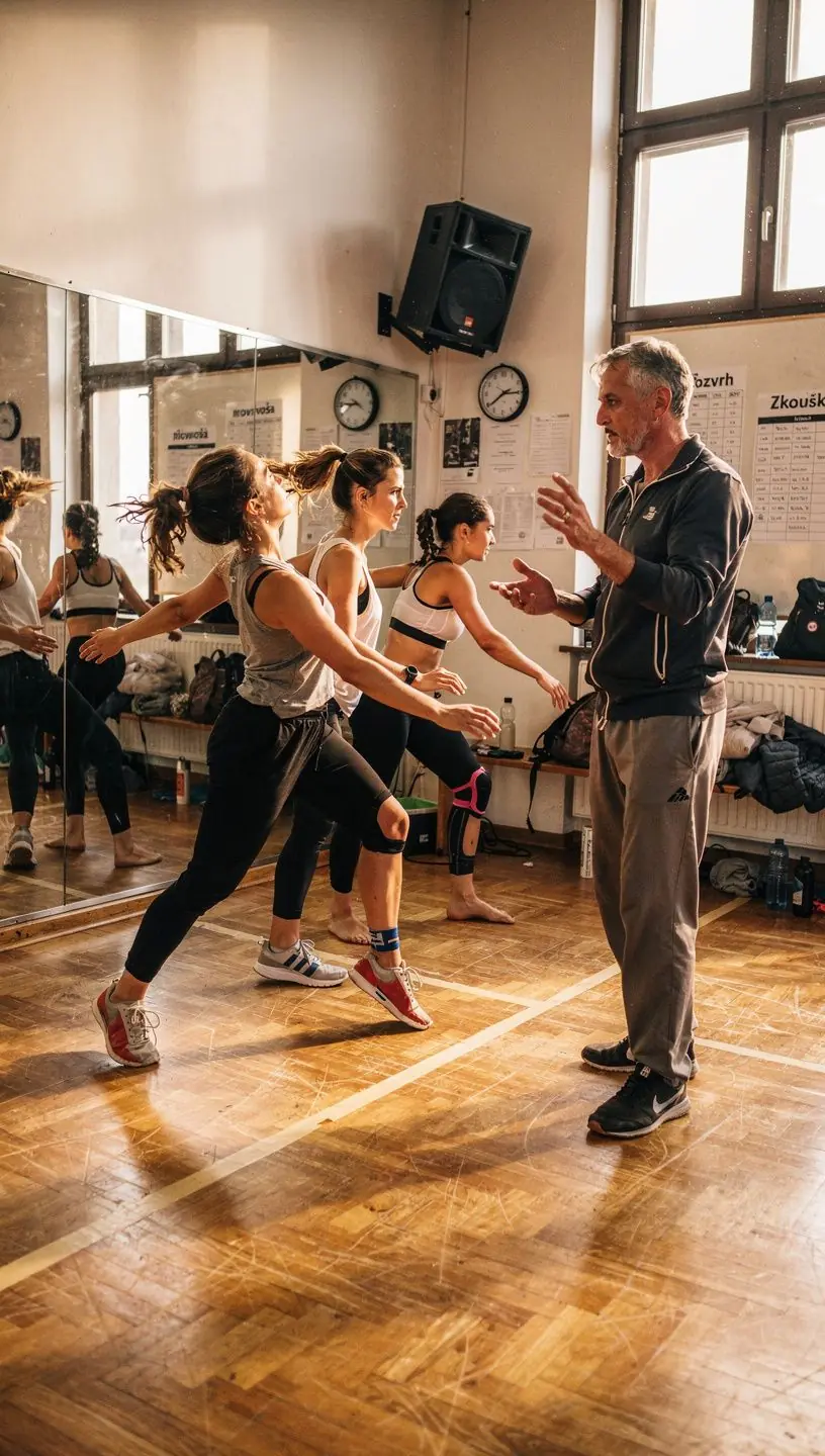 Divadelní představení s herci v kostýmech na scéně.